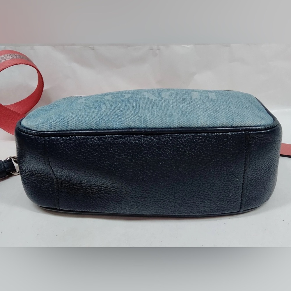 Authentic Coach Blue Denim crossbody Bag with Coral Strap - Picture 9 of 17